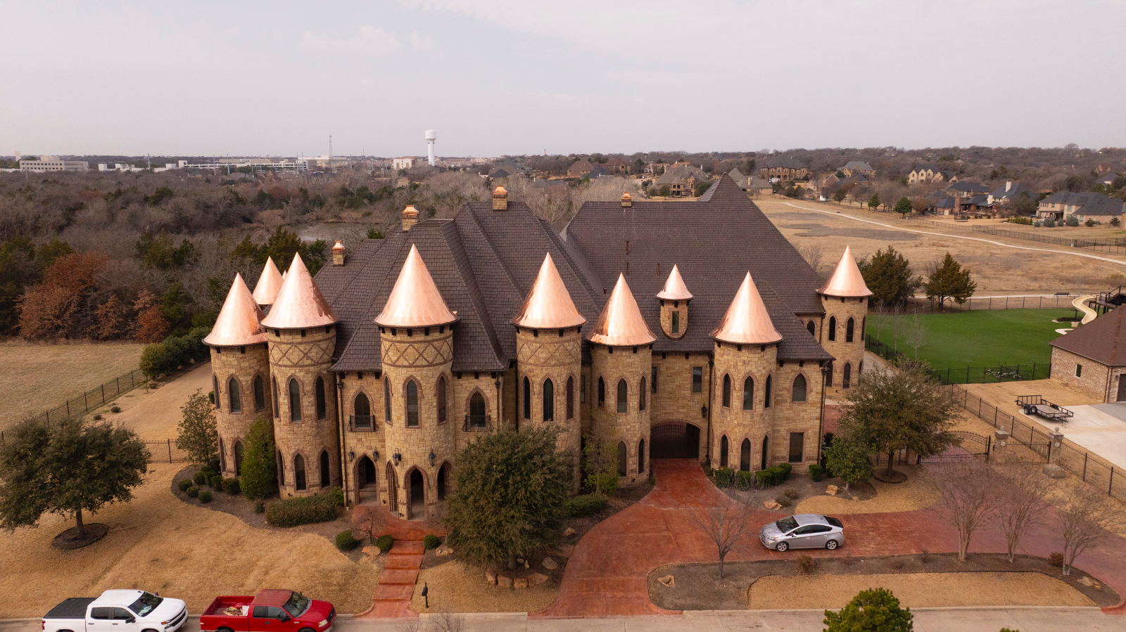 Copper turret roofing — luxury estate project